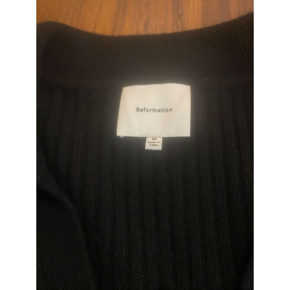 Reformation Women's Black Ribbed Knit Cashmere Button Front Sweater Medium - Picture 5 of 9